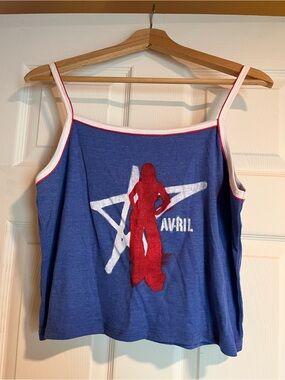 Avril Lavigne Graphic Blue Tank with Red Trim